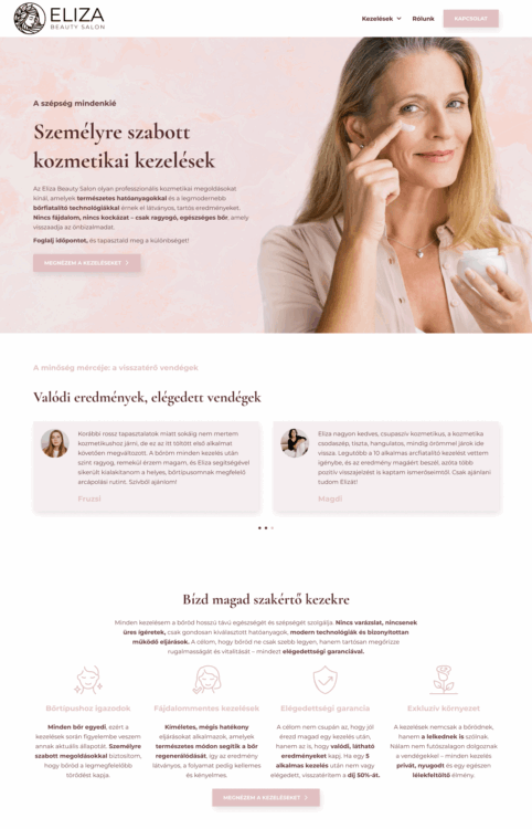 Eliza kozmetika weboldal - Főoldal hero